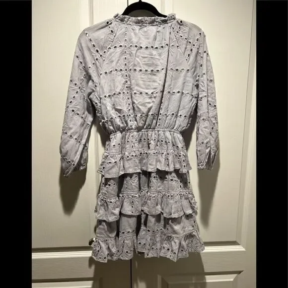 T by Talia Tier Floral bohemian Eyelet Cottage Core Mini Dress - Picture 2 of 4